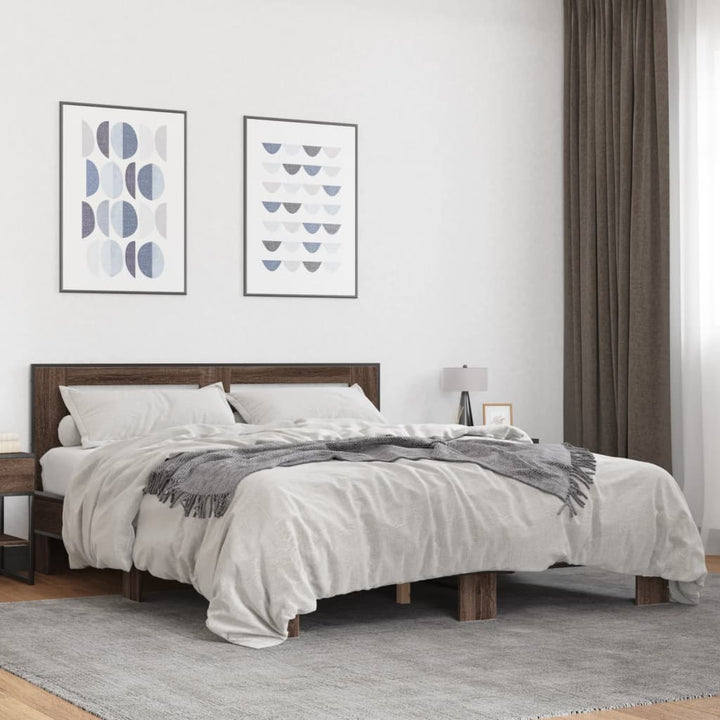 sengestel 160x200 cm konstrueret træ og metal brun egetræ