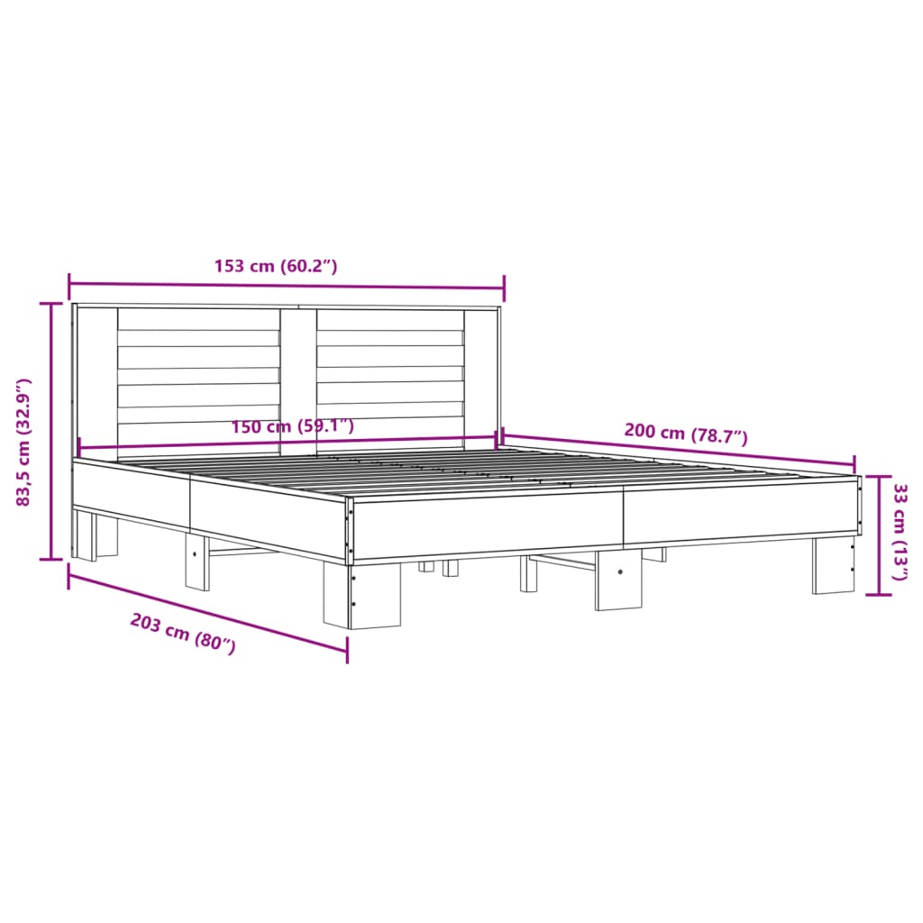 sengestel 150x200 cm konstrueret træ og metal sort
