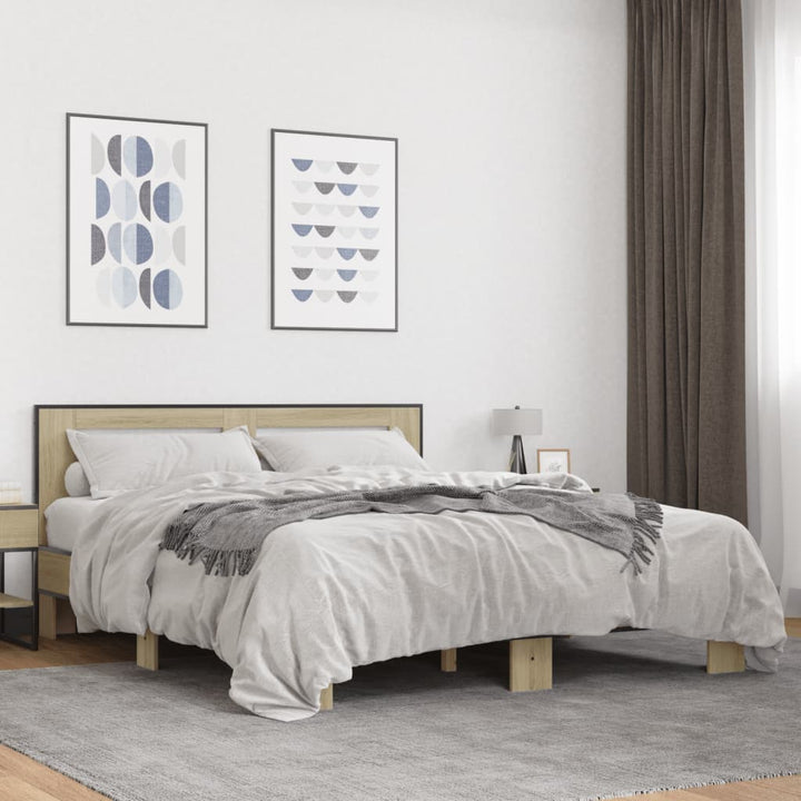 sengestel 150x200 cm konstrueret træ og metal sonoma-eg