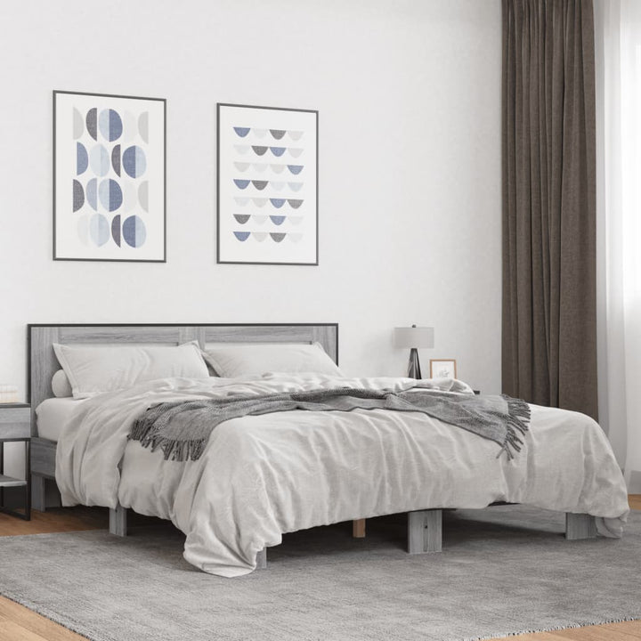 sengestel 150x200 cm konstrueret træ og metal grå sonoma-eg