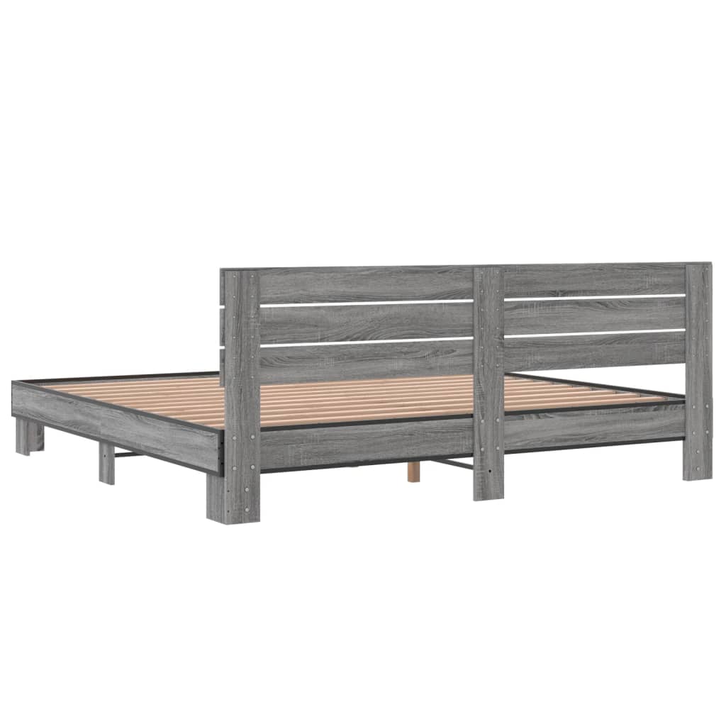 sengestel 200x200 cm konstrueret træ og metal grå sonoma-eg