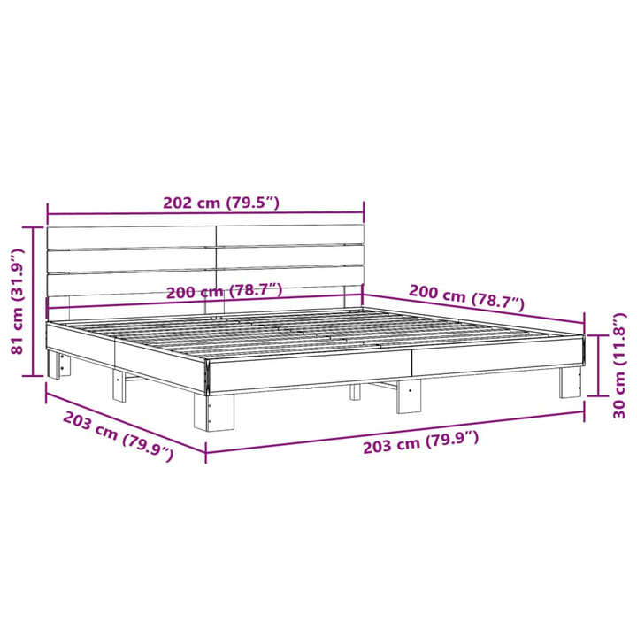 sengestel 200x200 cm konstrueret træ og metal grå sonoma-eg