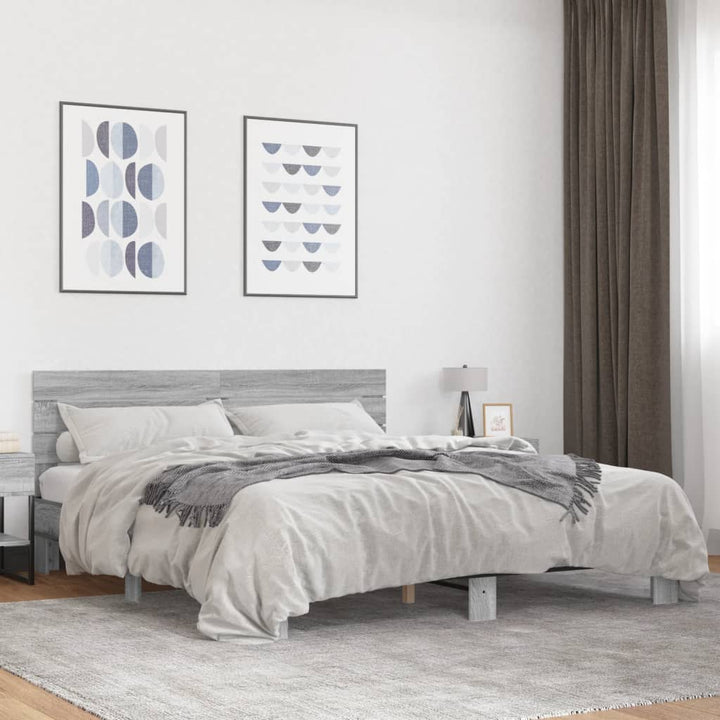 sengestel 200x200 cm konstrueret træ og metal grå sonoma-eg