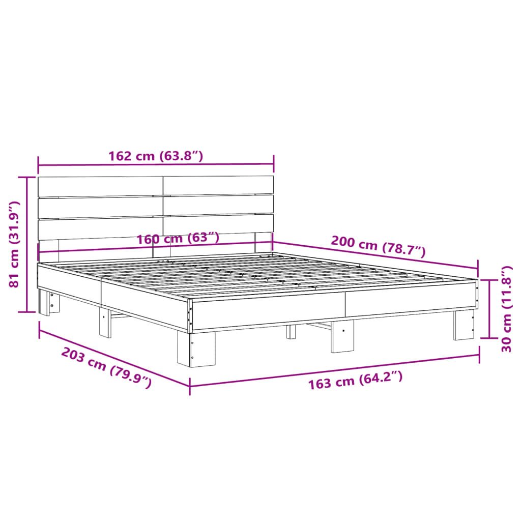 sengestel 160x200 cm konstrueret træ og metal sonoma-eg