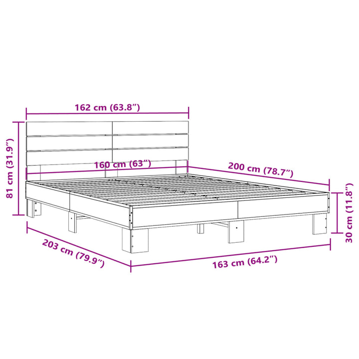sengestel 160x200 cm konstrueret træ og metal sonoma-eg