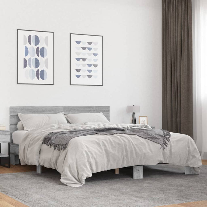 sengestel 160x200 cm konstrueret træ og metal grå sonoma-eg