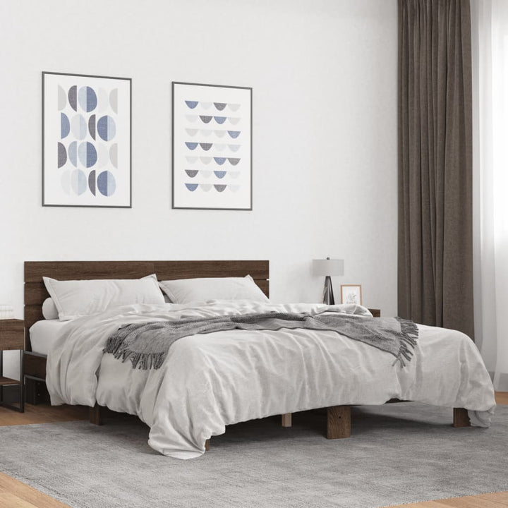 sengestel 160x200 cm konstrueret træ og metal brun egetræ