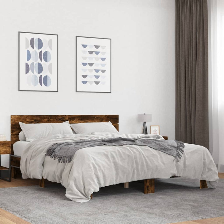 sengestel 150x200cm konstrueret træ og metal røget egetræsfarve