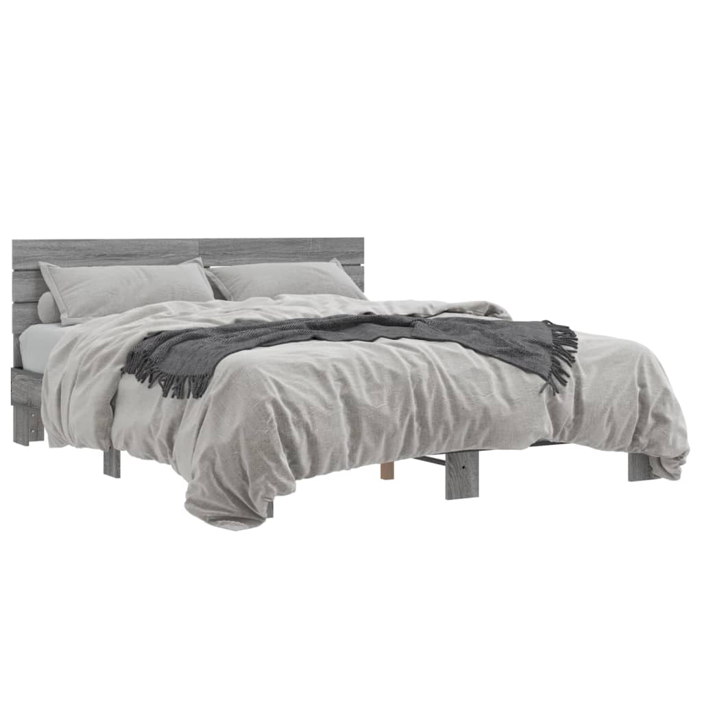 sengestel 150x200 cm konstrueret træ og metal grå sonoma-eg