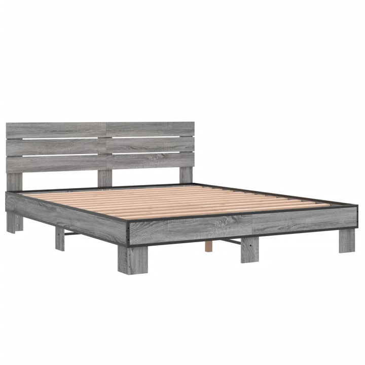 sengestel 150x200 cm konstrueret træ og metal grå sonoma-eg