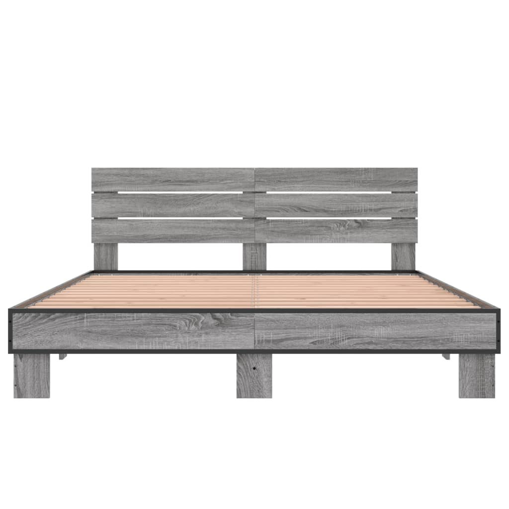 sengestel 150x200 cm konstrueret træ og metal grå sonoma-eg