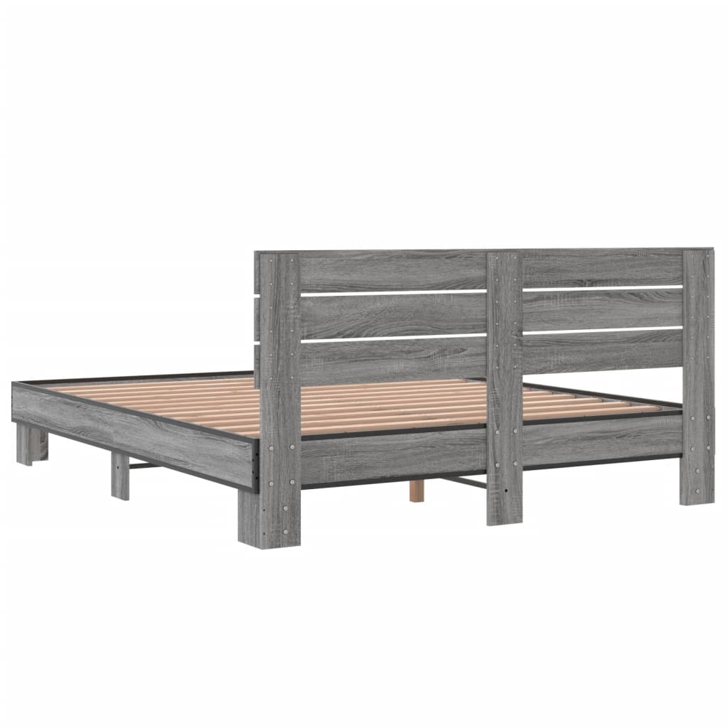 sengestel 150x200 cm konstrueret træ og metal grå sonoma-eg