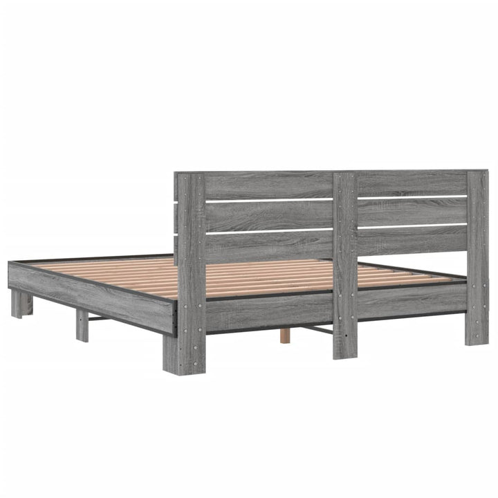 sengestel 150x200 cm konstrueret træ og metal grå sonoma-eg