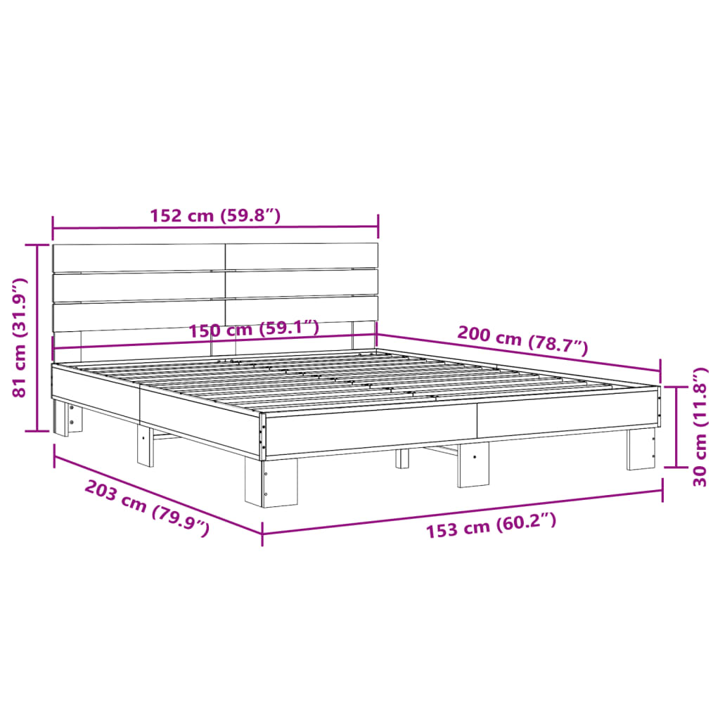 sengestel 150x200 cm konstrueret træ og metal grå sonoma-eg