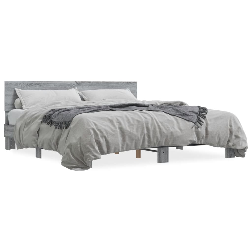 sengestel 200x200 cm konstrueret træ og metal grå sonoma-eg