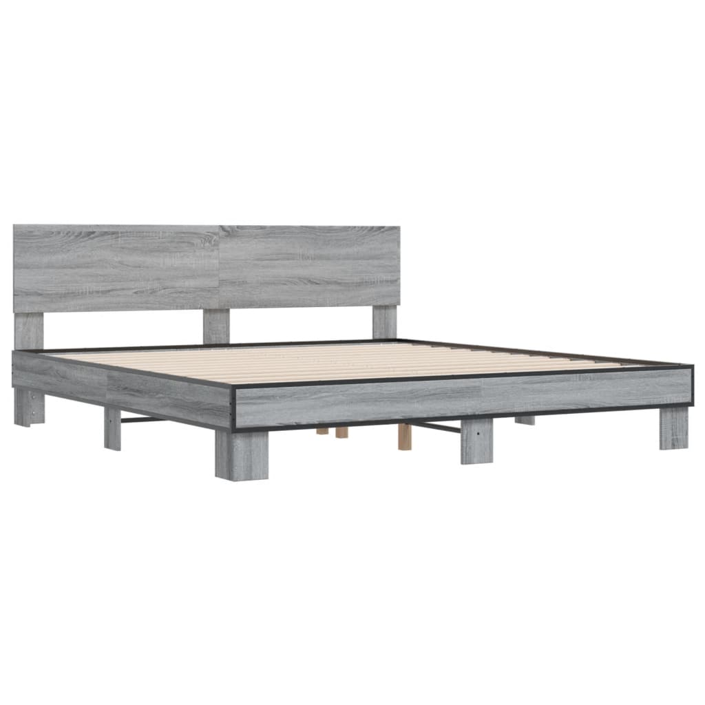 sengestel 200x200 cm konstrueret træ og metal grå sonoma-eg