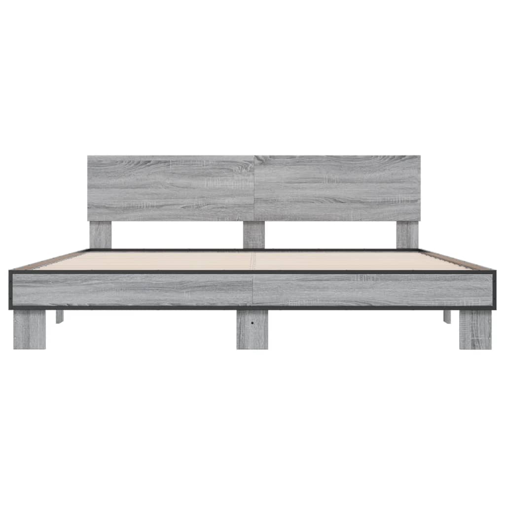 sengestel 200x200 cm konstrueret træ og metal grå sonoma-eg