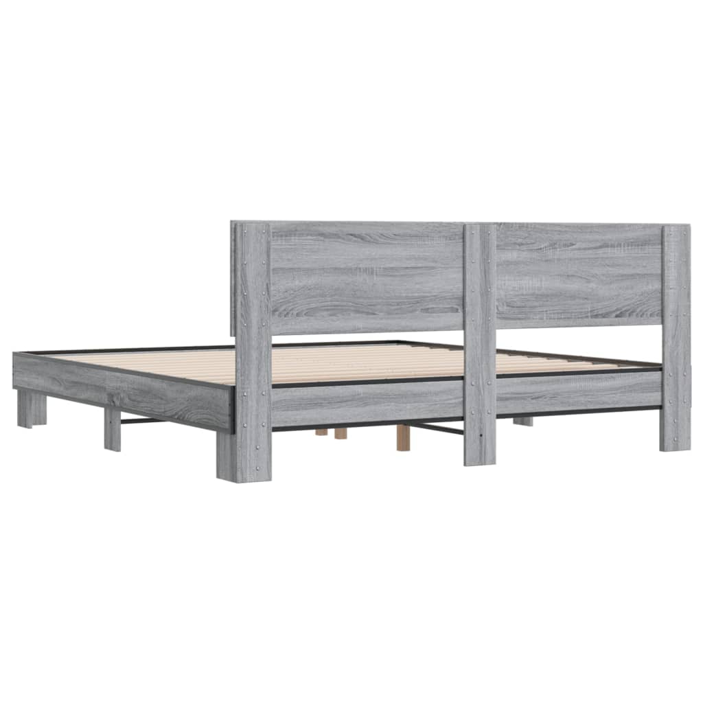 sengestel 200x200 cm konstrueret træ og metal grå sonoma-eg