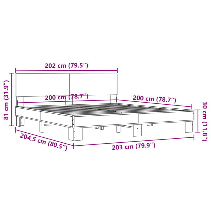 sengestel 200x200 cm konstrueret træ og metal grå sonoma-eg