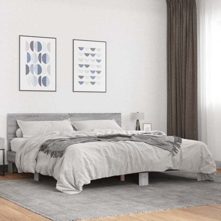 sengestel 200x200 cm konstrueret træ og metal grå sonoma-eg