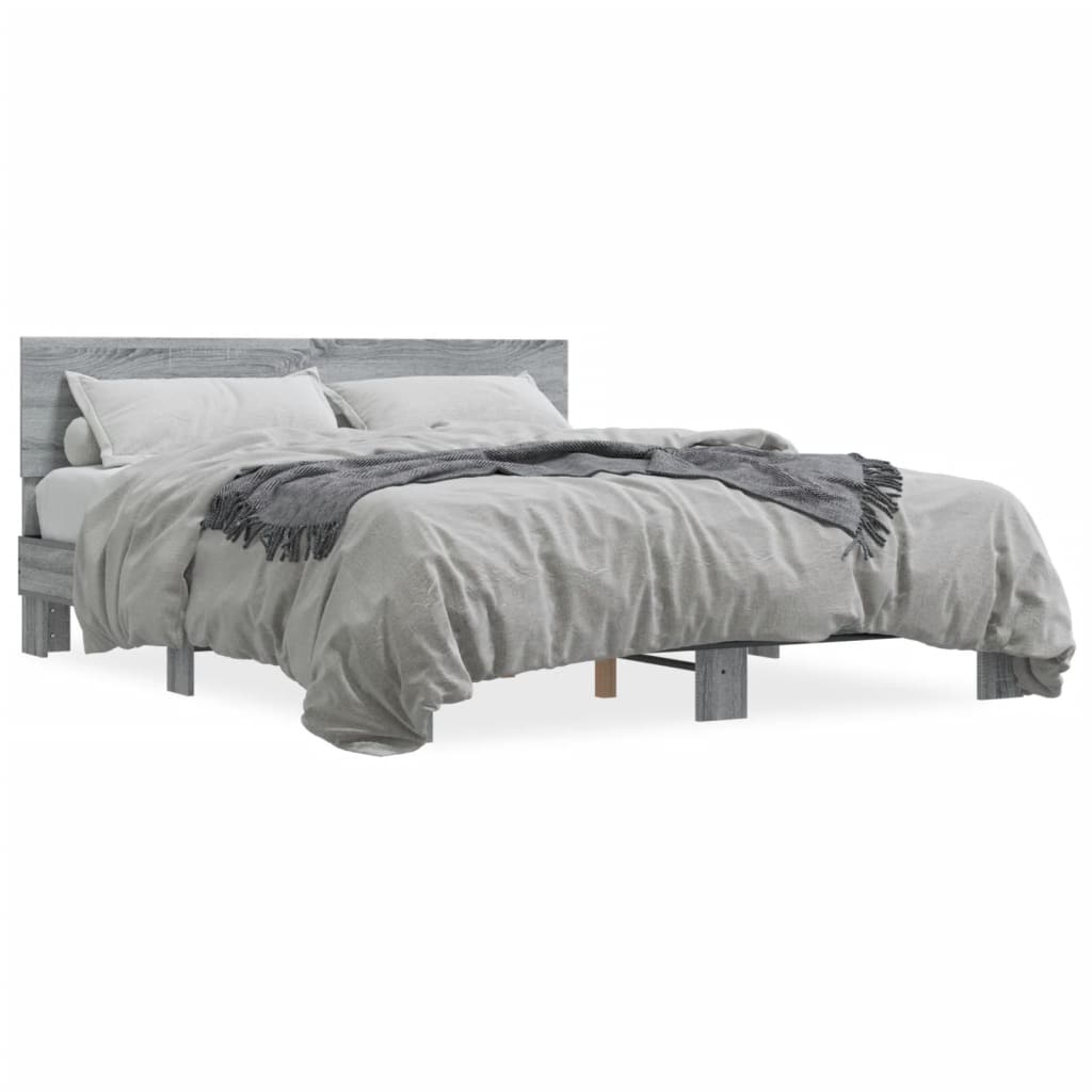 sengestel 160x200 cm konstrueret træ og metal grå sonoma-eg