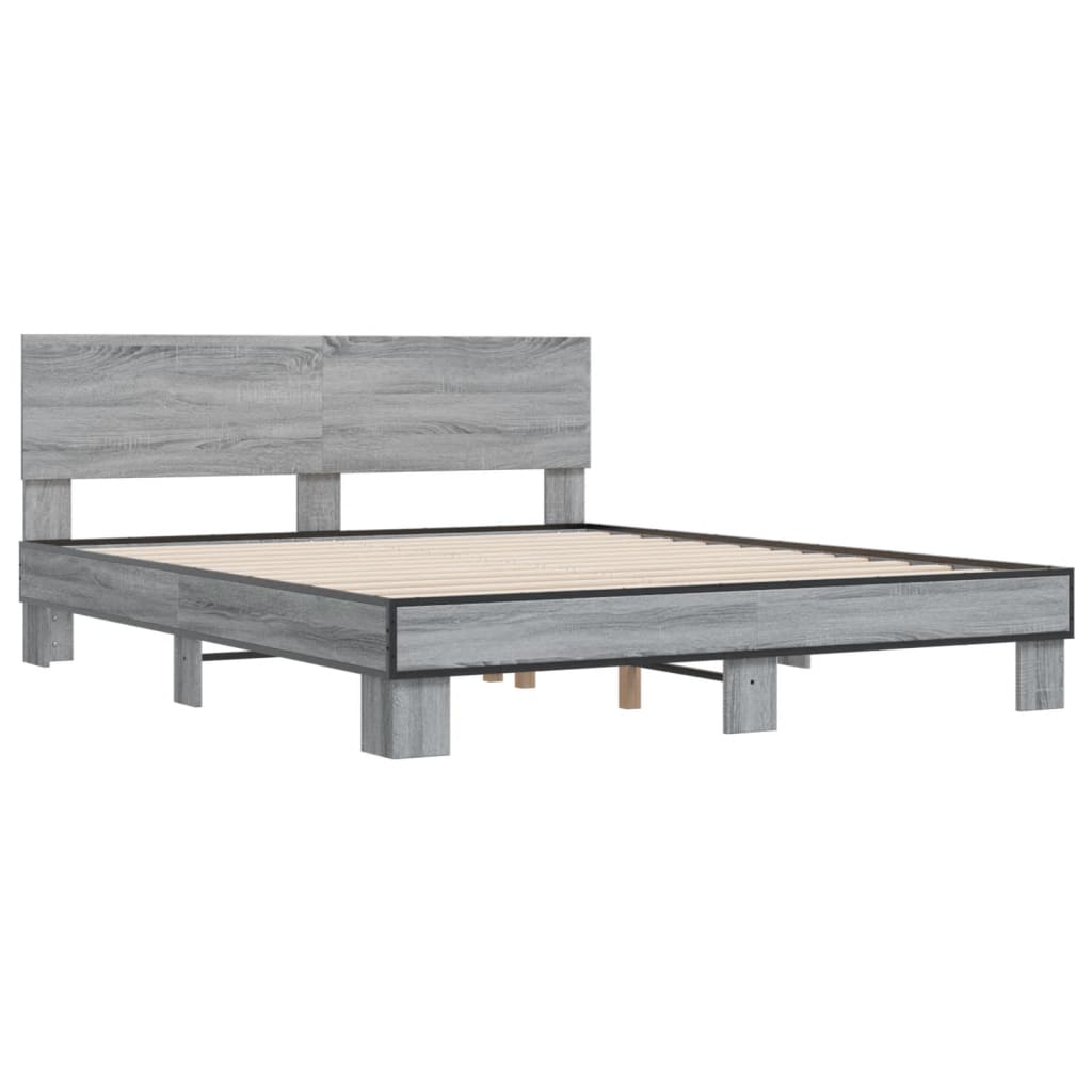 sengestel 160x200 cm konstrueret træ og metal grå sonoma-eg