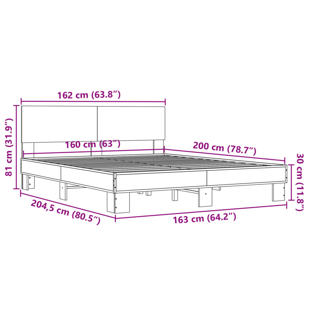 sengestel 160x200 cm konstrueret træ og metal grå sonoma-eg