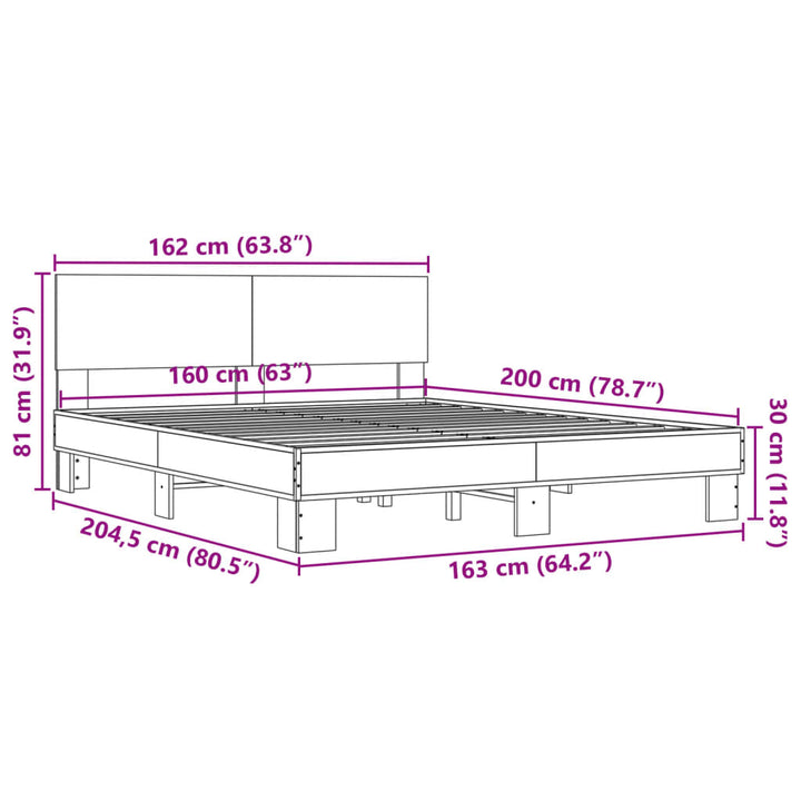 sengestel 160x200 cm konstrueret træ og metal grå sonoma-eg