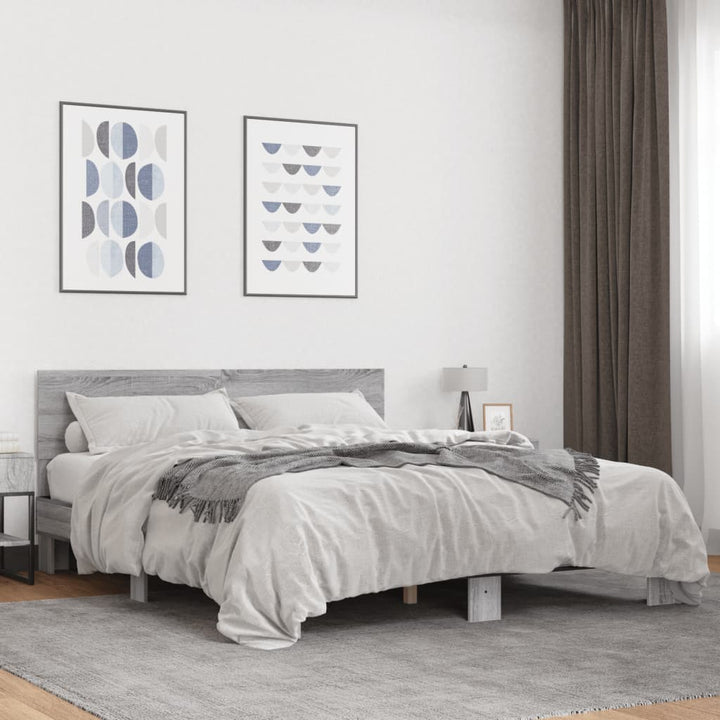 sengestel 160x200 cm konstrueret træ og metal grå sonoma-eg