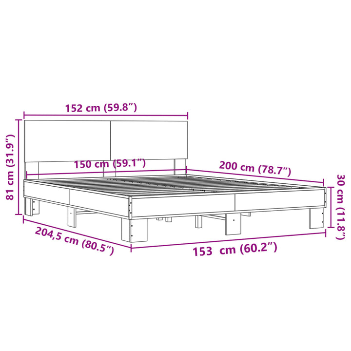 sengestel 150x200 cm konstrueret træ og metal sort