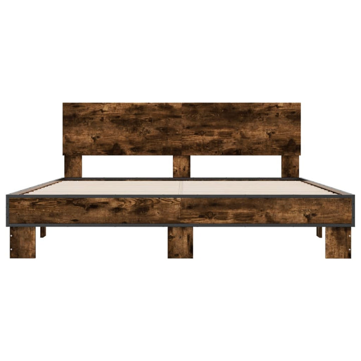 sengestel 150x200cm konstrueret træ og metal røget egetræsfarve