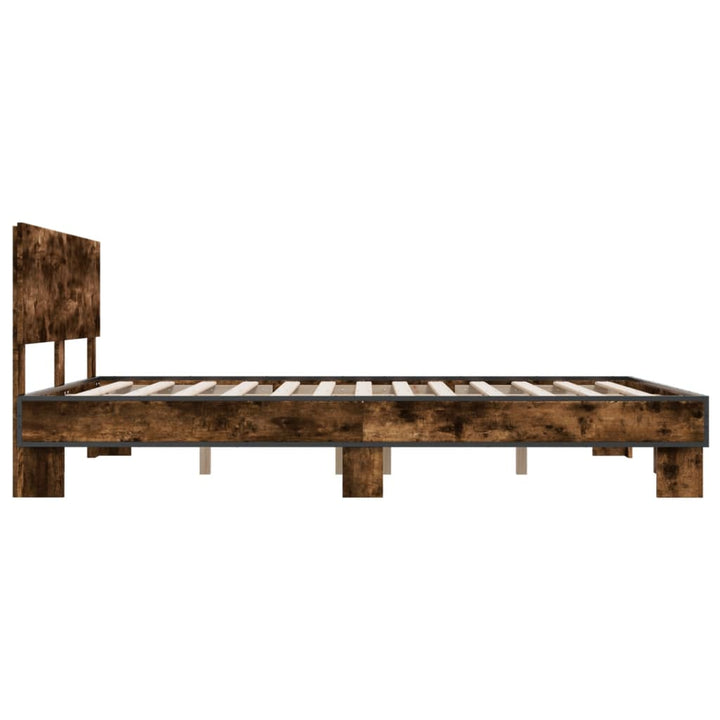 sengestel 150x200cm konstrueret træ og metal røget egetræsfarve