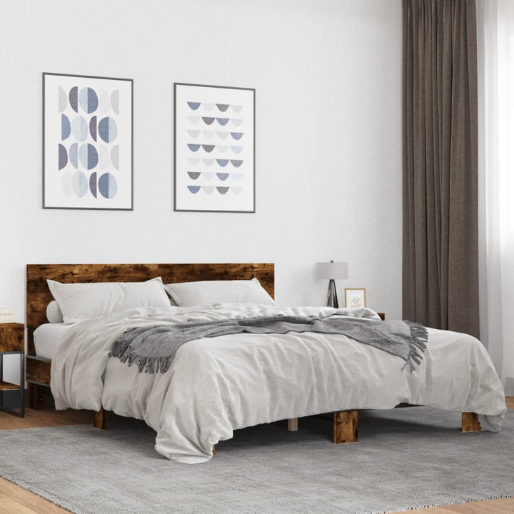 sengestel 150x200cm konstrueret træ og metal røget egetræsfarve