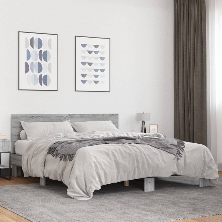 sengestel 150x200 cm konstrueret træ og metal grå sonoma-eg