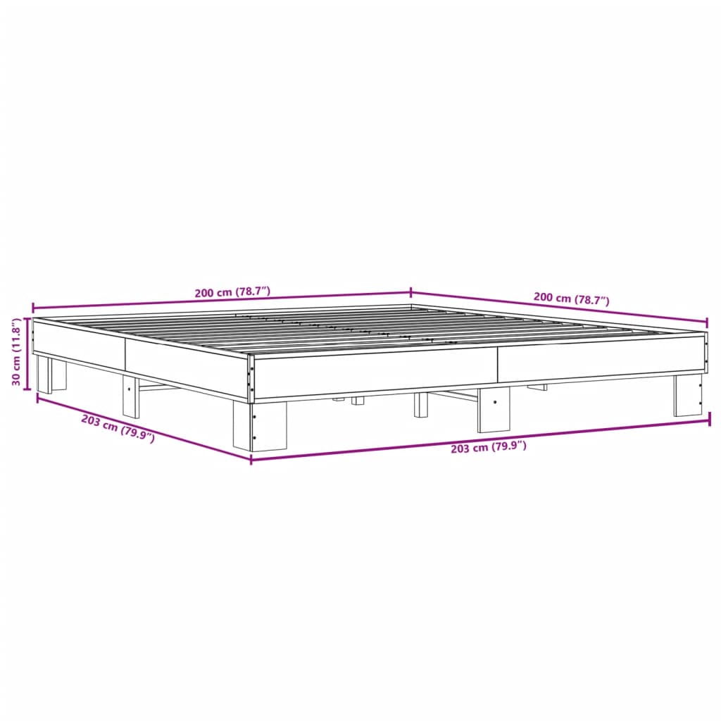 sengestel 200x200 cm konstrueret træ og metal grå sonoma-eg