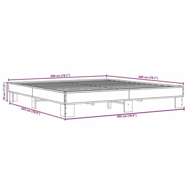sengestel 200x200 cm konstrueret træ og metal grå sonoma-eg