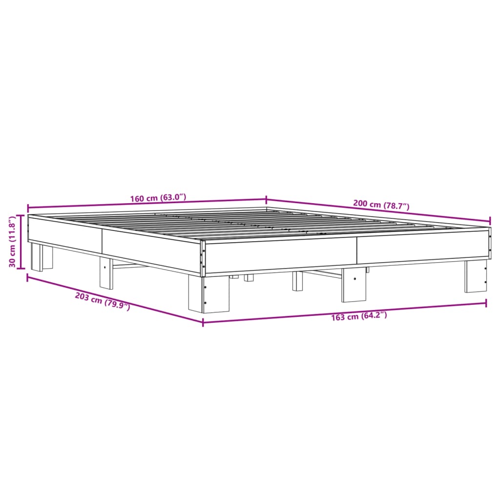 sengestel 160x200 cm konstrueret træ og metal grå sonoma-eg