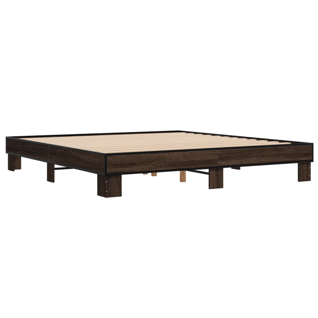 sengestel 160x200 cm konstrueret træ og metal brun egetræ