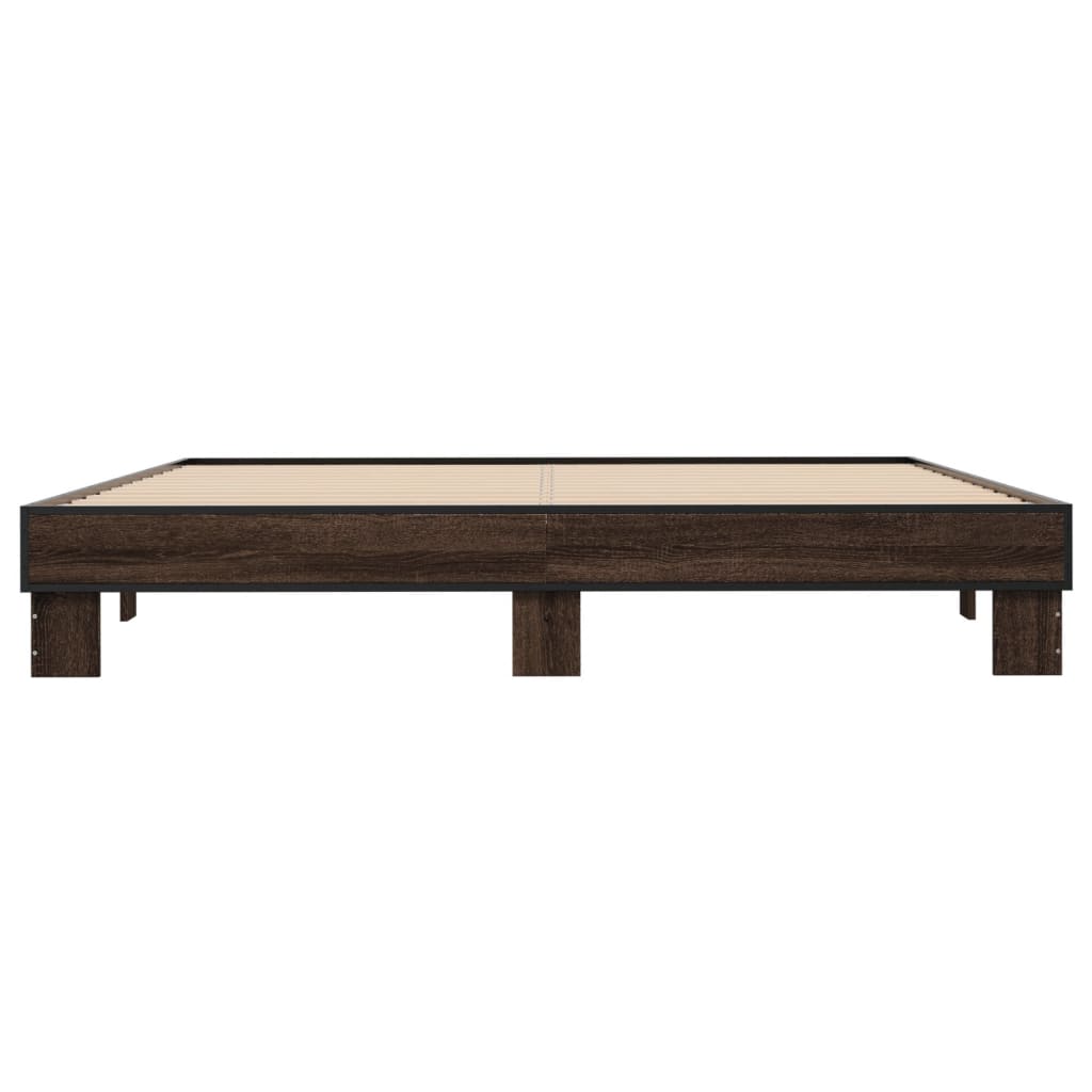 sengestel 160x200 cm konstrueret træ og metal brun egetræ