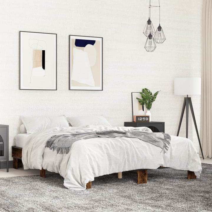 sengestel 150x200cm konstrueret træ og metal røget egetræsfarve