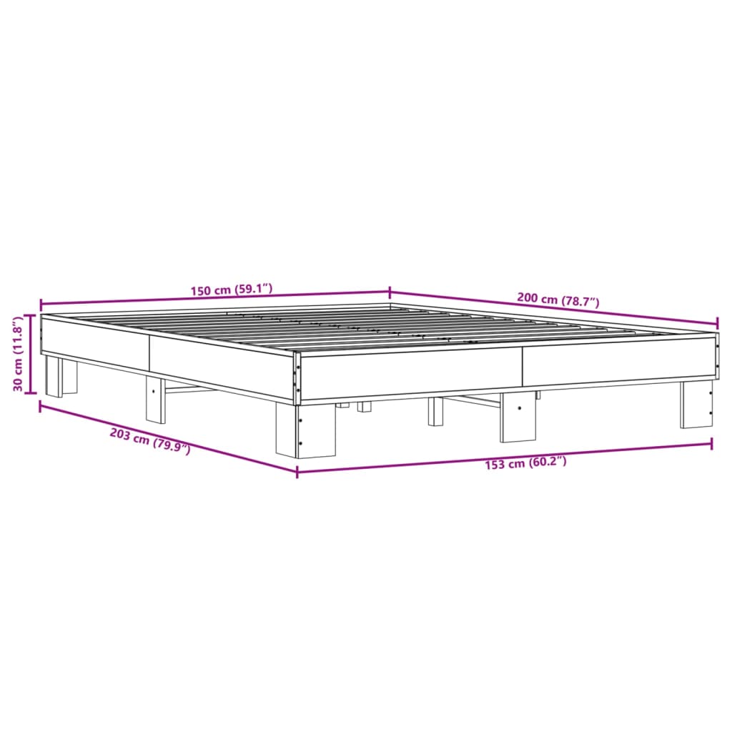 sengestel 150x200 cm konstrueret træ og metal grå sonoma-eg