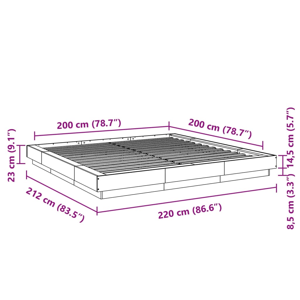 sengestel 200x200 cm konstrueret træ hvid