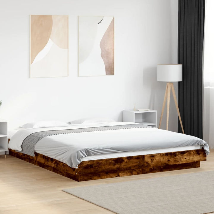 sengestel 150x200 cm konstrueret træ røget eg