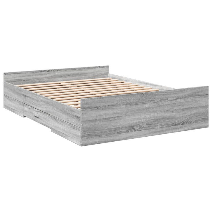 sengeramme med skuffer 120x200 cm konstrueret træ grå sonoma-eg