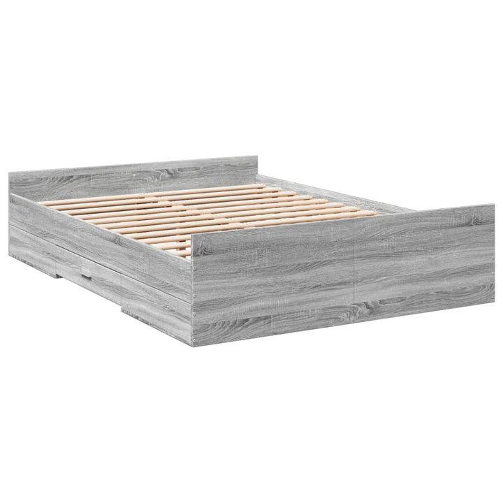 sengeramme med skuffer 120x200 cm konstrueret træ grå sonoma-eg