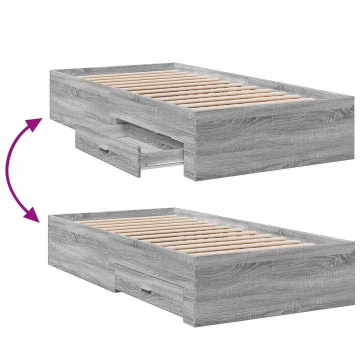 sengeramme med skuffer 90x200 cm konstrueret træ grå sonoma-eg
