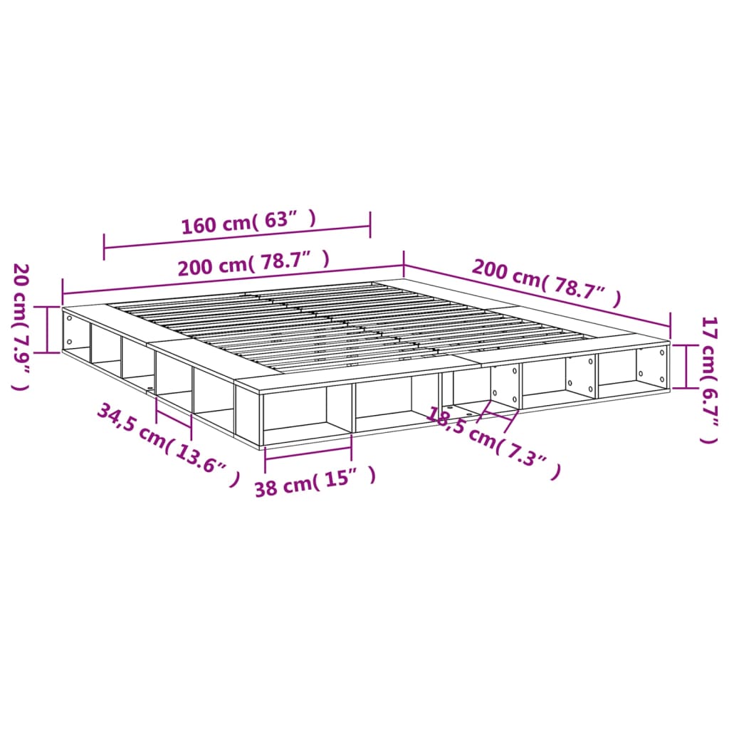 sengestel 200x200 cm konstrueret træ hvid
