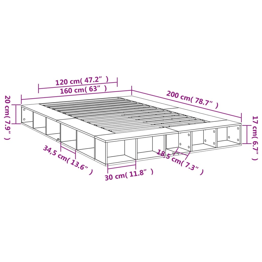 sengestel 160x200 cm konstrueret træ hvid
