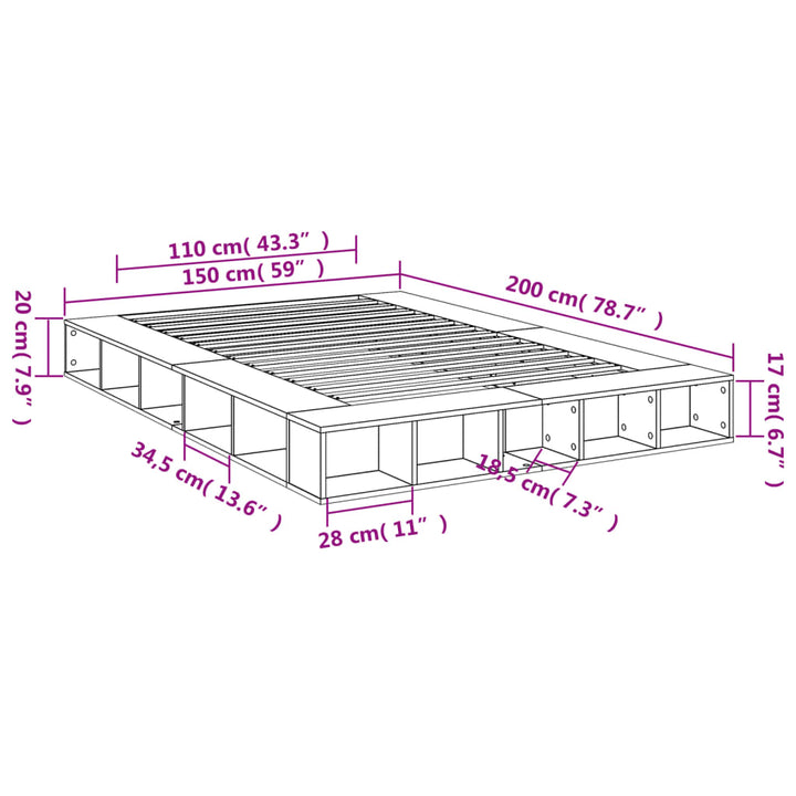 sengestel 150x200 cm konstrueret træ sort