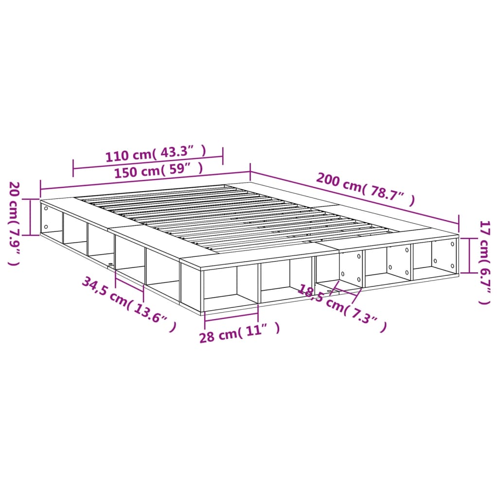 sengestel 150x200 cm konstrueret træ sonoma-eg